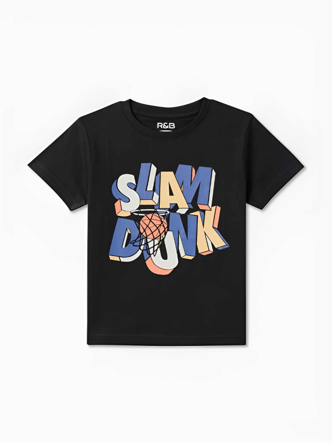 

R&B Boys Typography Printed Round Neck Cotton T-shirt, Black