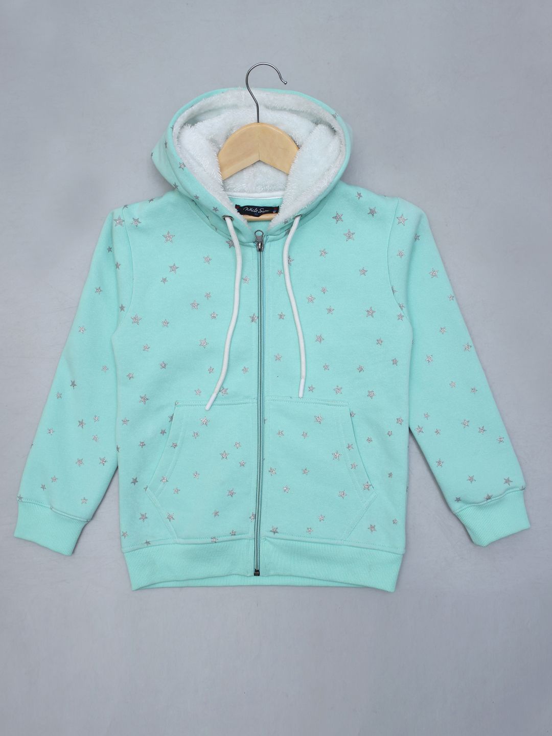 

White Snow Girls Printed Sweatshirt, Green