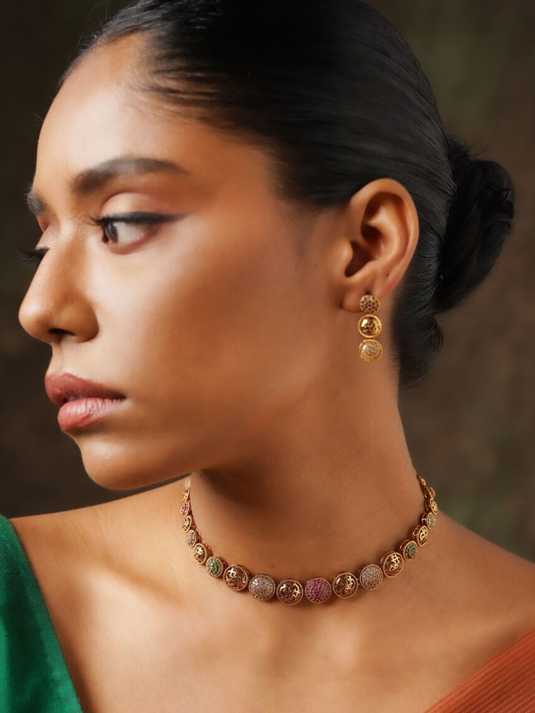 

ABDESIGNS Gold-Plated Stone-Studded Jewellery Set