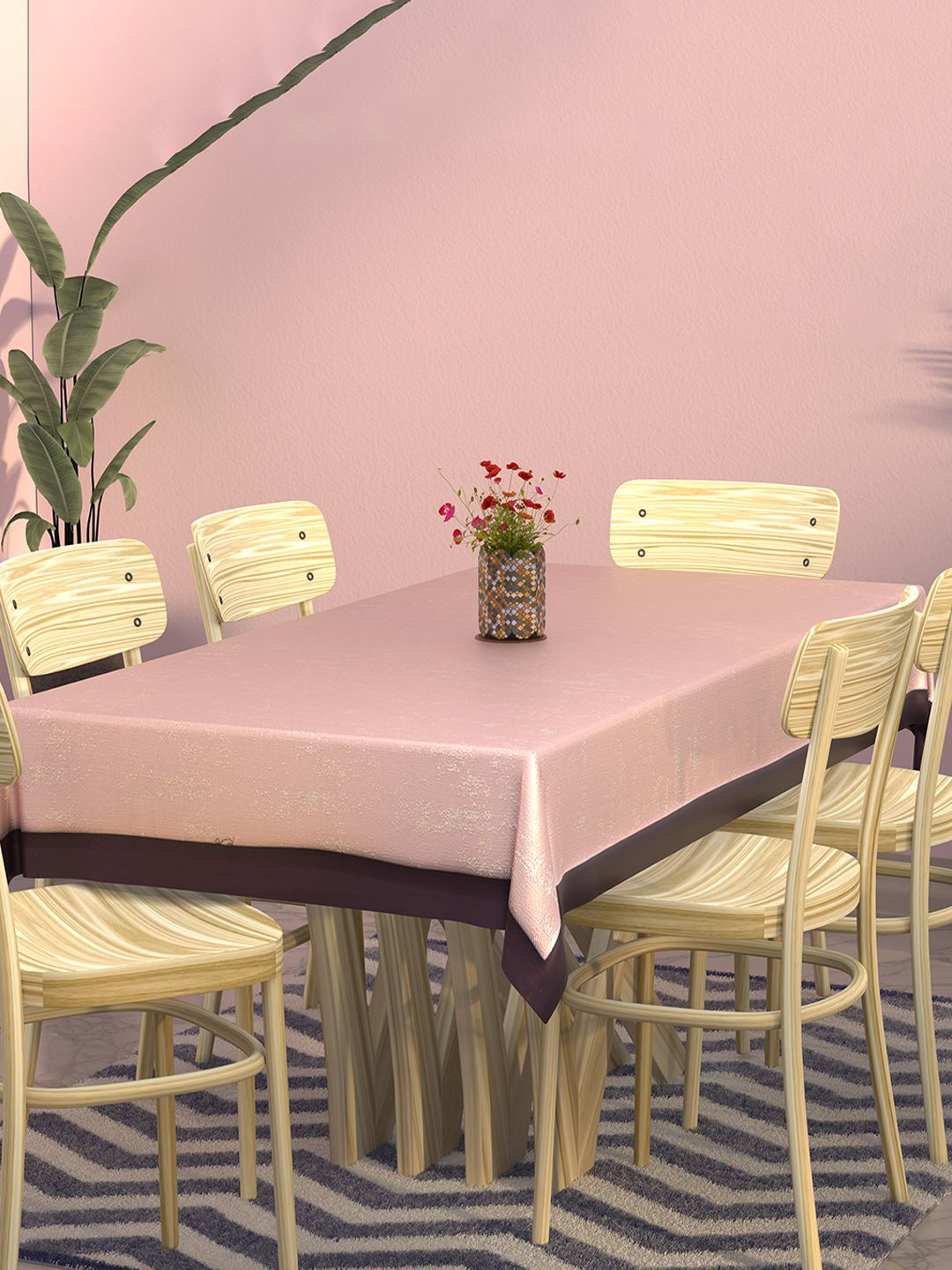 

Kuber Industries Pink & White 2 Pieces Printed Cotton 6-Seater Table Cover