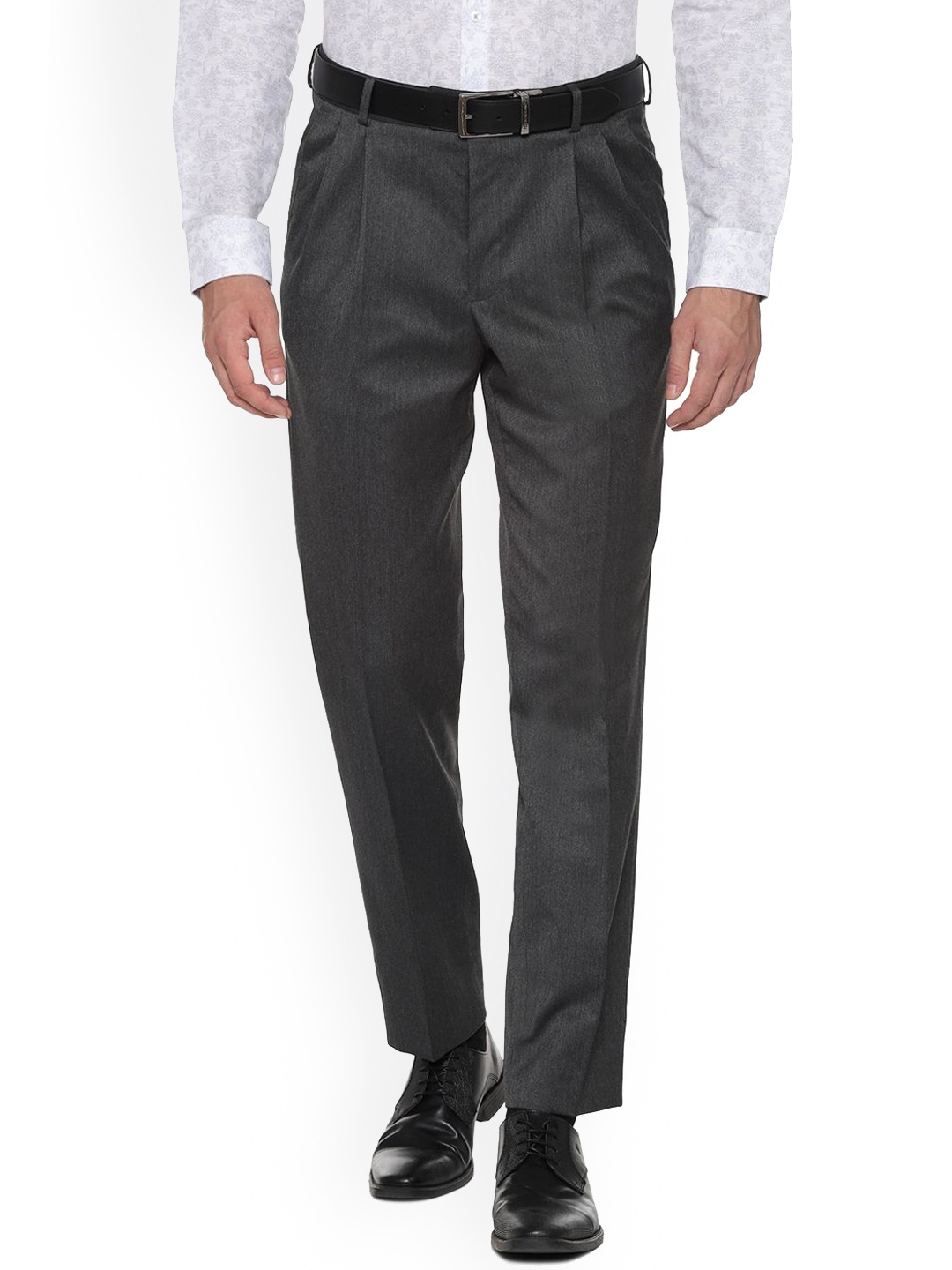 

Van Heusen Men Loose Fit Pleated Formal Trousers, Grey