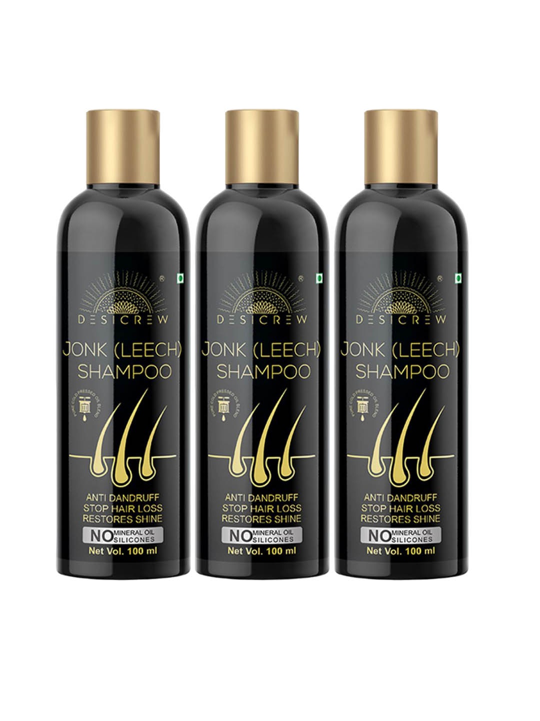 

Desi Crew Set Of 3 Jonk (Leech) Anti Dandruff Shampoo - 100 ml Each, Black