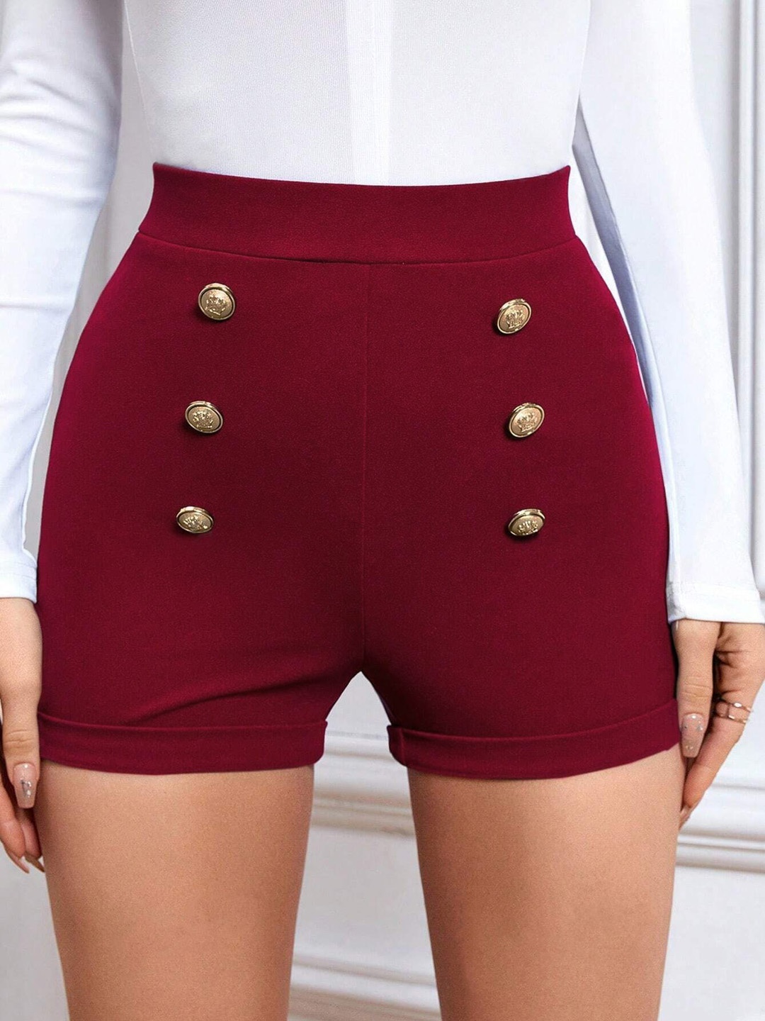 

Stylecast X Slyck Solid Pattern High-Rise Regular Fit Slip-On Shorts, Red