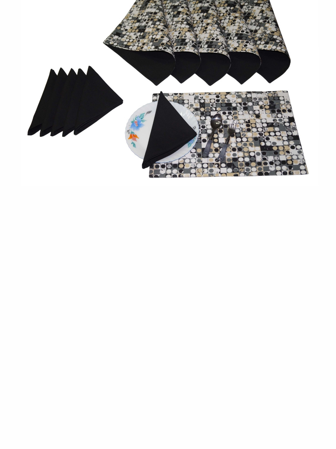 

Lushomes 12-Pcs Black & Beige Printed Pure Cotton Table Placemats