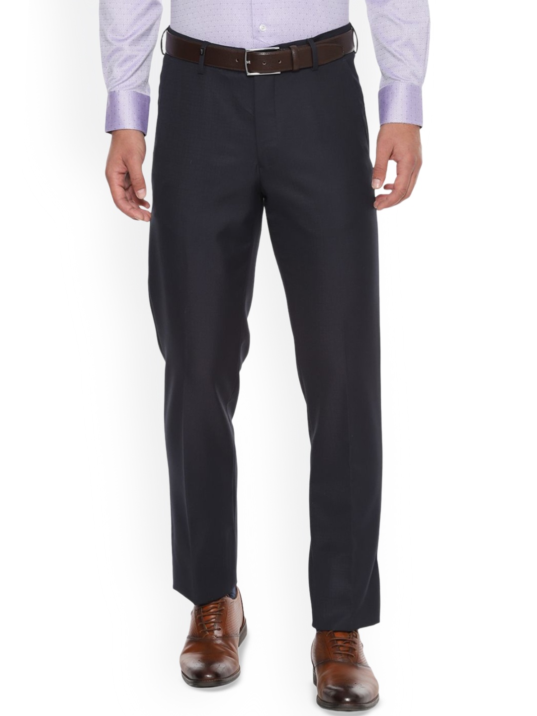 

Van Heusen Men Textured Mid Rise Loose Fit Trousers, Black