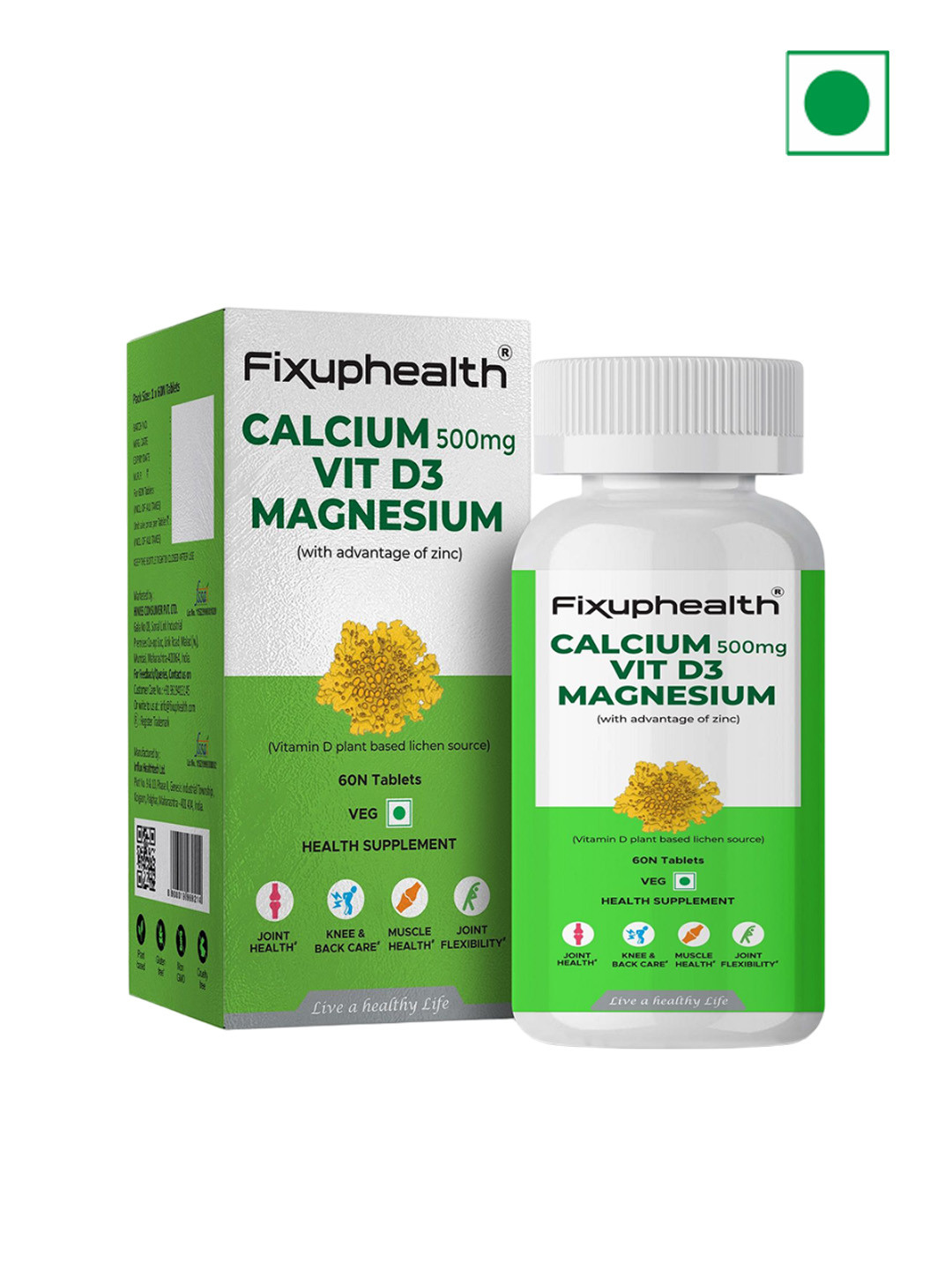 

Fixuphealth Calcium Vit D3 Tablets - 60 Tablets, White