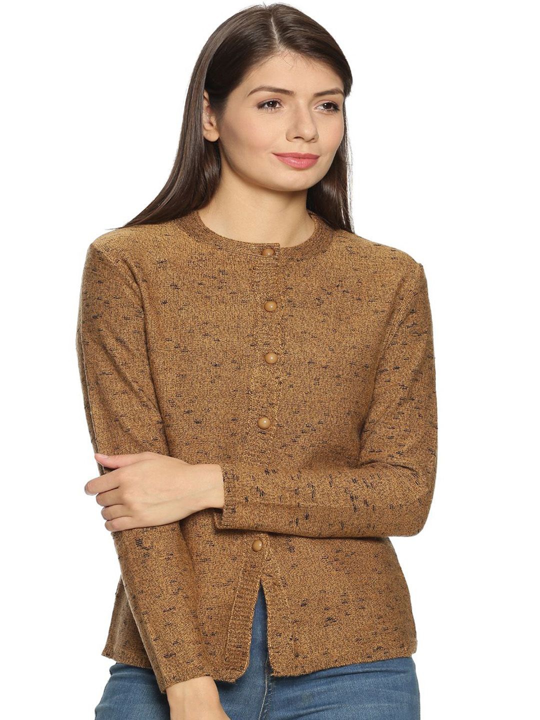 

CLAPTON Women Printed Woollen Cardigan, Brown