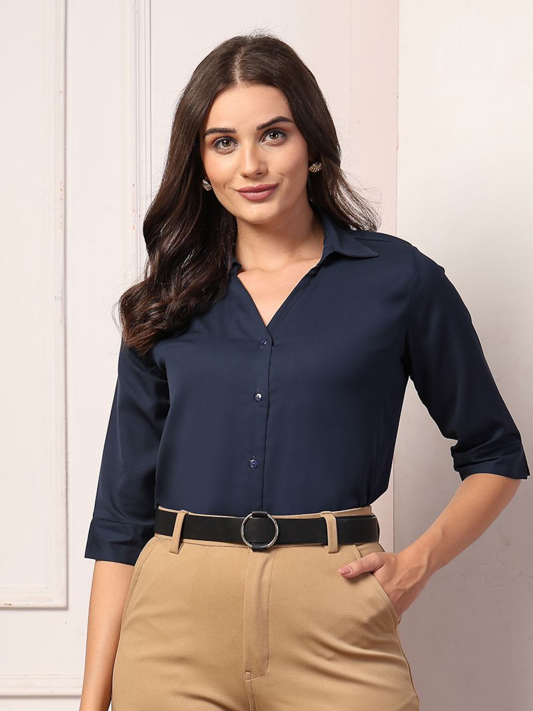 

Style Quotient Women Smart Opaque Formal Shirt, Navy blue