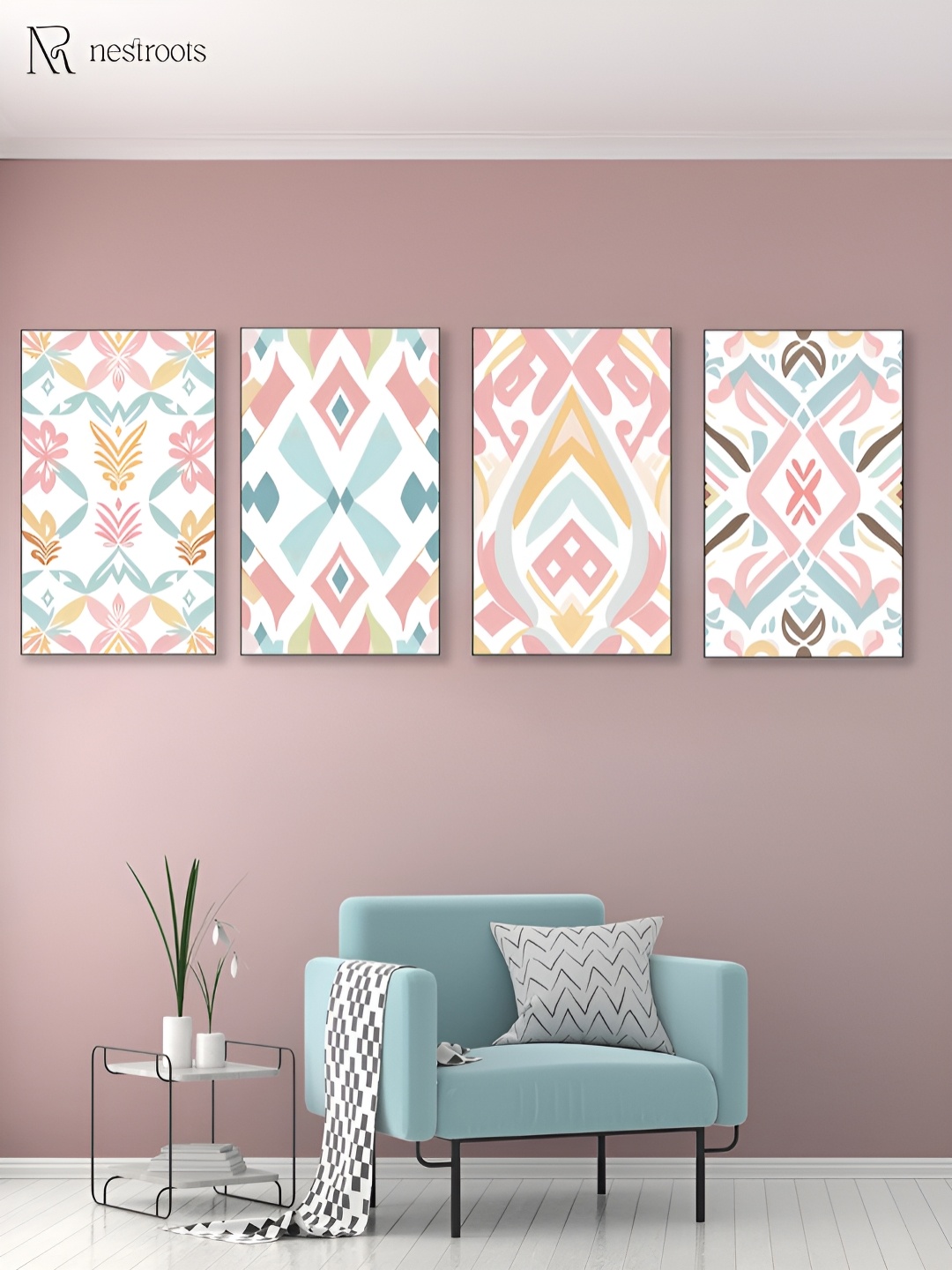 

nestroots White & Blue 4 Pieces Floral and Botanical Printed Canvas Wall Art