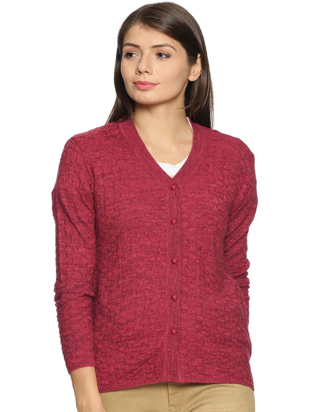 

CLAPTON Women V-Neck Woollen Cardigan, Pink