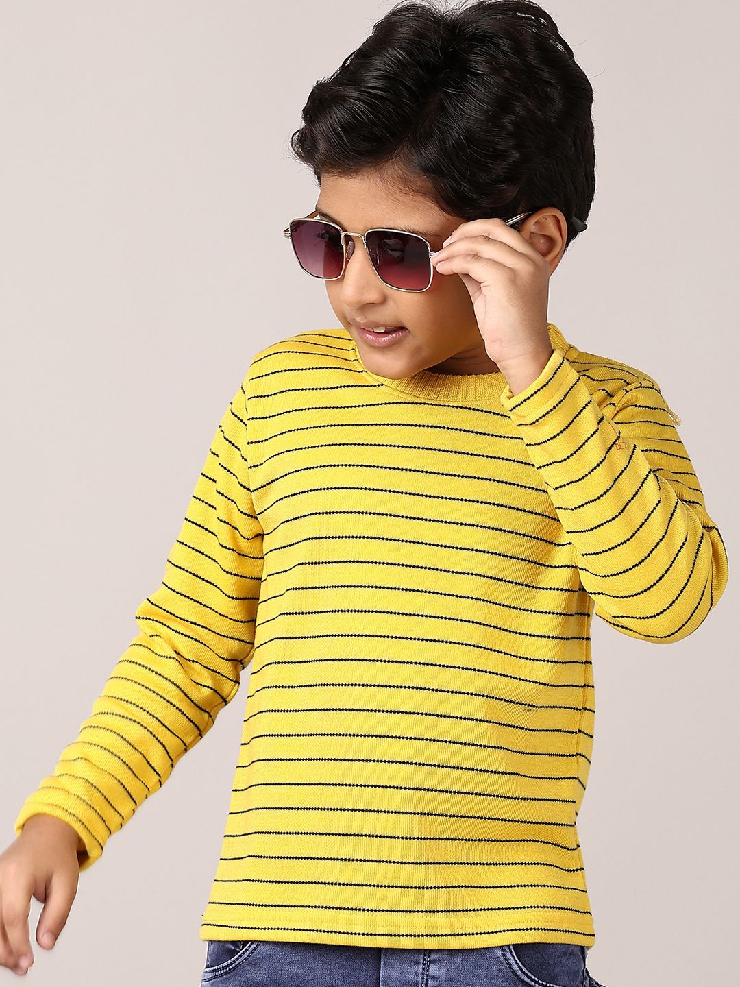 

V-Mart Boys Striped Printed Pullover, Yellow