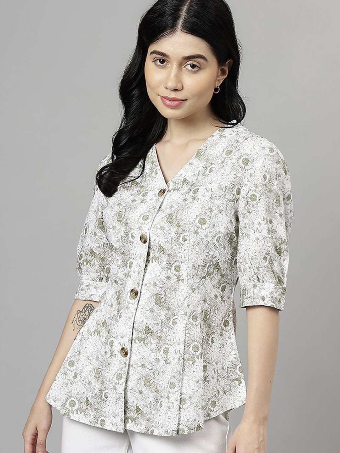 

Hancock Women Standard Floral Opaque Printed Formal Shirt, White