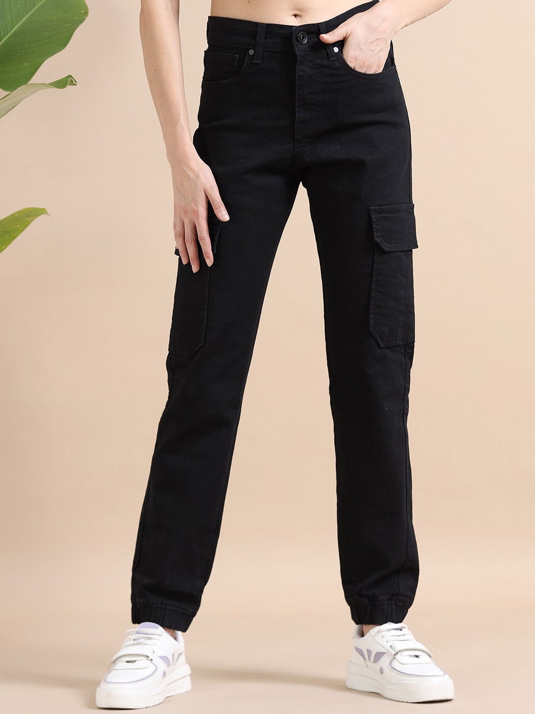 

Mast & Harbour Women Comfort High-Rise Stretchable Jogger Jeans, Black