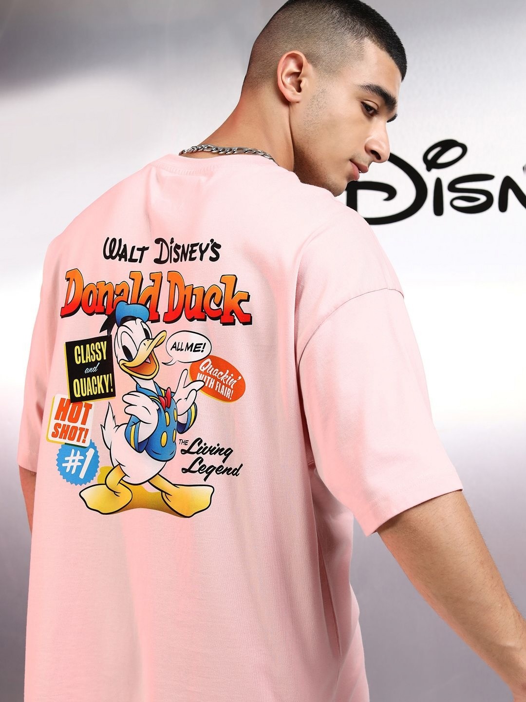 

HIGHLANDER Men Graphic Printed Round Neck Cotton Oversized Donald Duck T-shirt, Pink