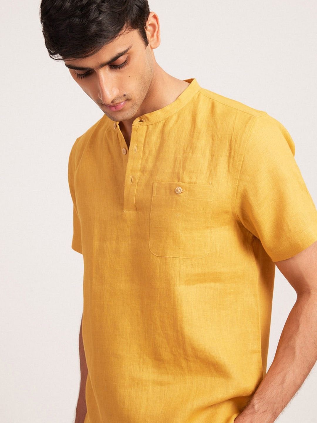 

Creatures of Habit Men Linen Bandhgala, Mustard