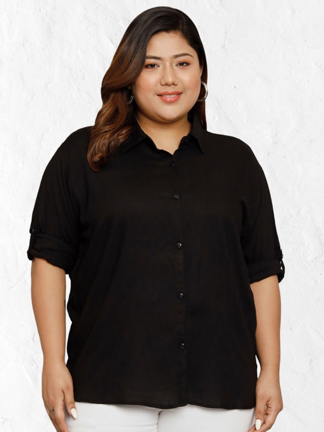 

Funday Fashion Women Spread Collar Solid Cotton Casual Shirt, Black