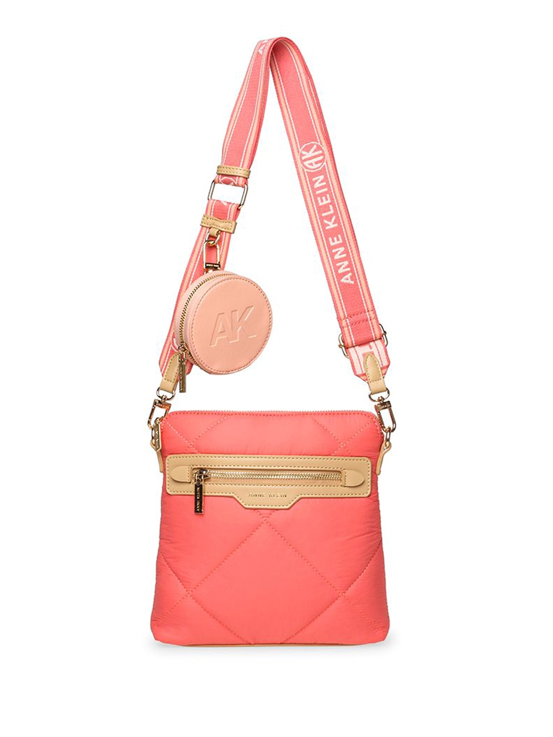 

ANNE KLEIN Women Textured Swagger Leather Sling Bag With Pouch, Pink