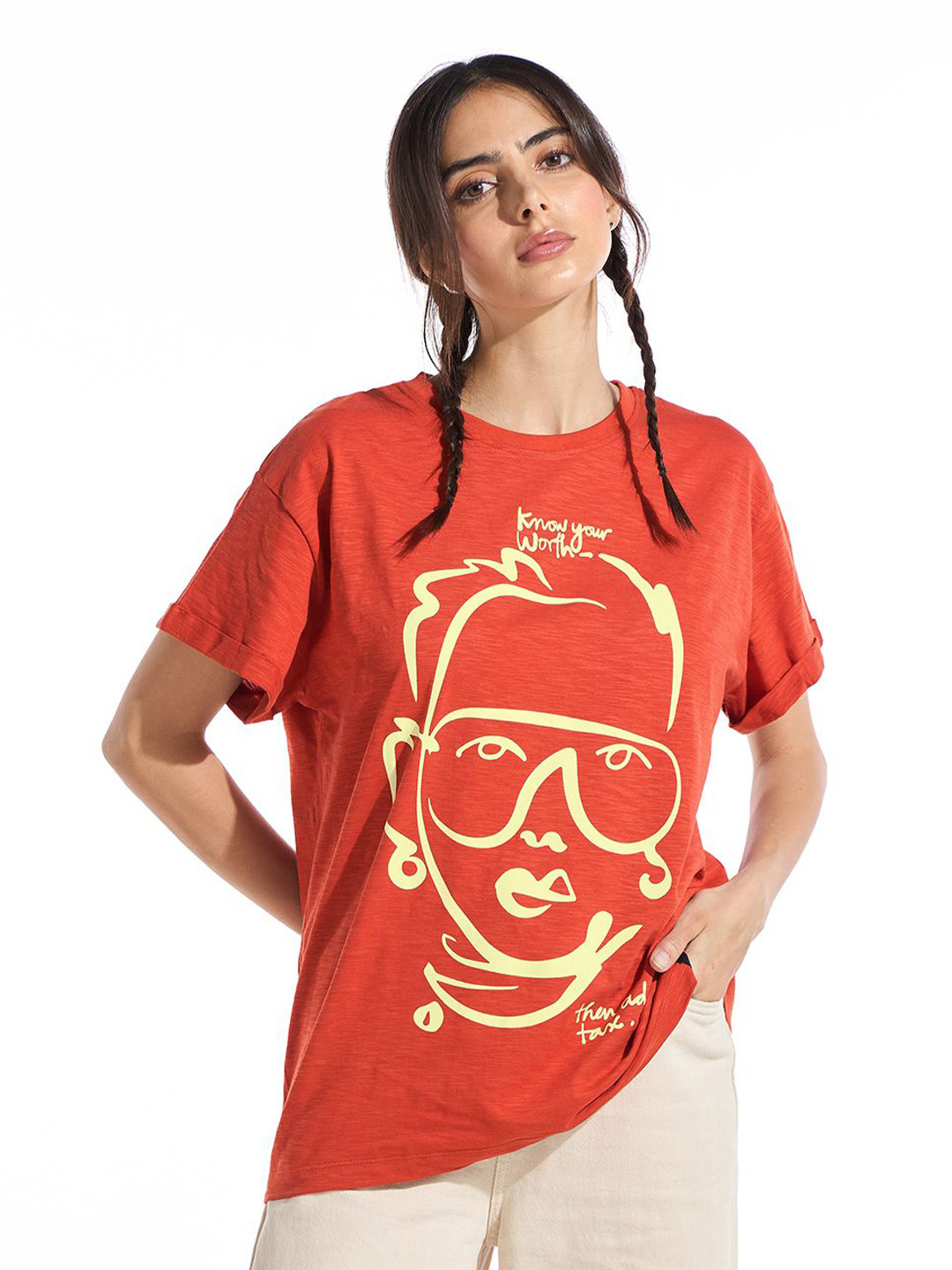 

Bewakoof AIR Women Printed T-shirt, Orange