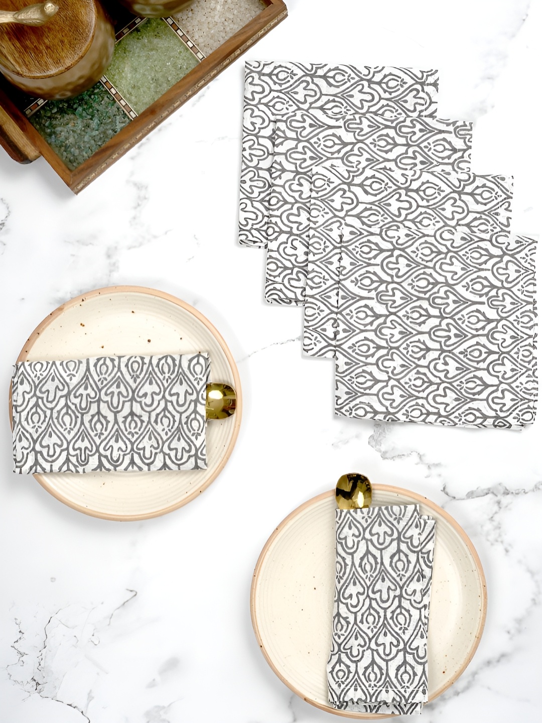 

Ratan Cart White & Grey 6 Pieces Floral Printed Pure Cotton Table Napkins