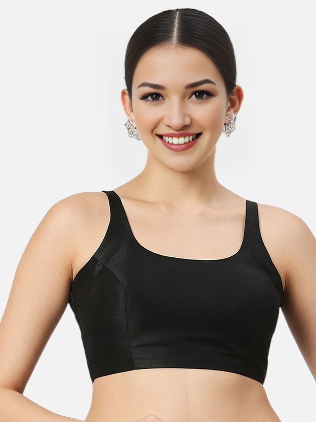 

Biyu Silk Sleeveless Round Neck Padded Party Saree Blouse, Black