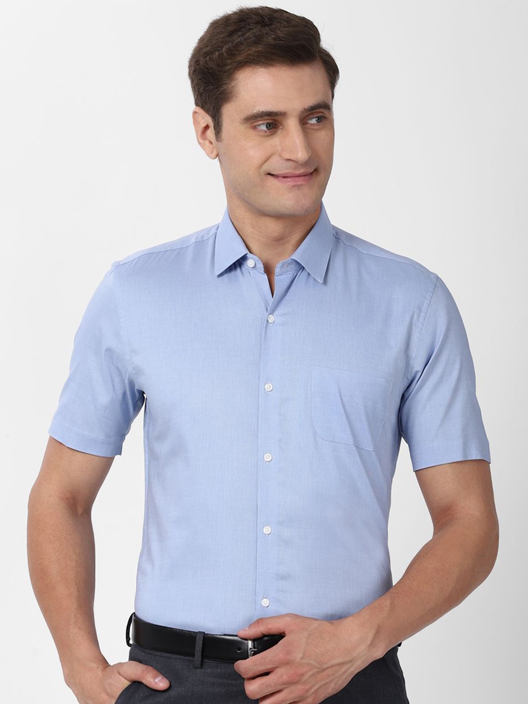 

Peter England Men Spread Collar Solid Cotton Slim Fit Casual Shirt, Blue
