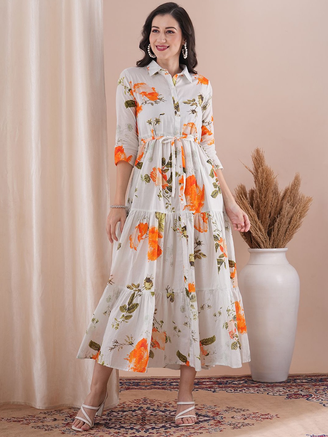 

FASHOR Women Floral Printed A-Line Maxi Dress, White