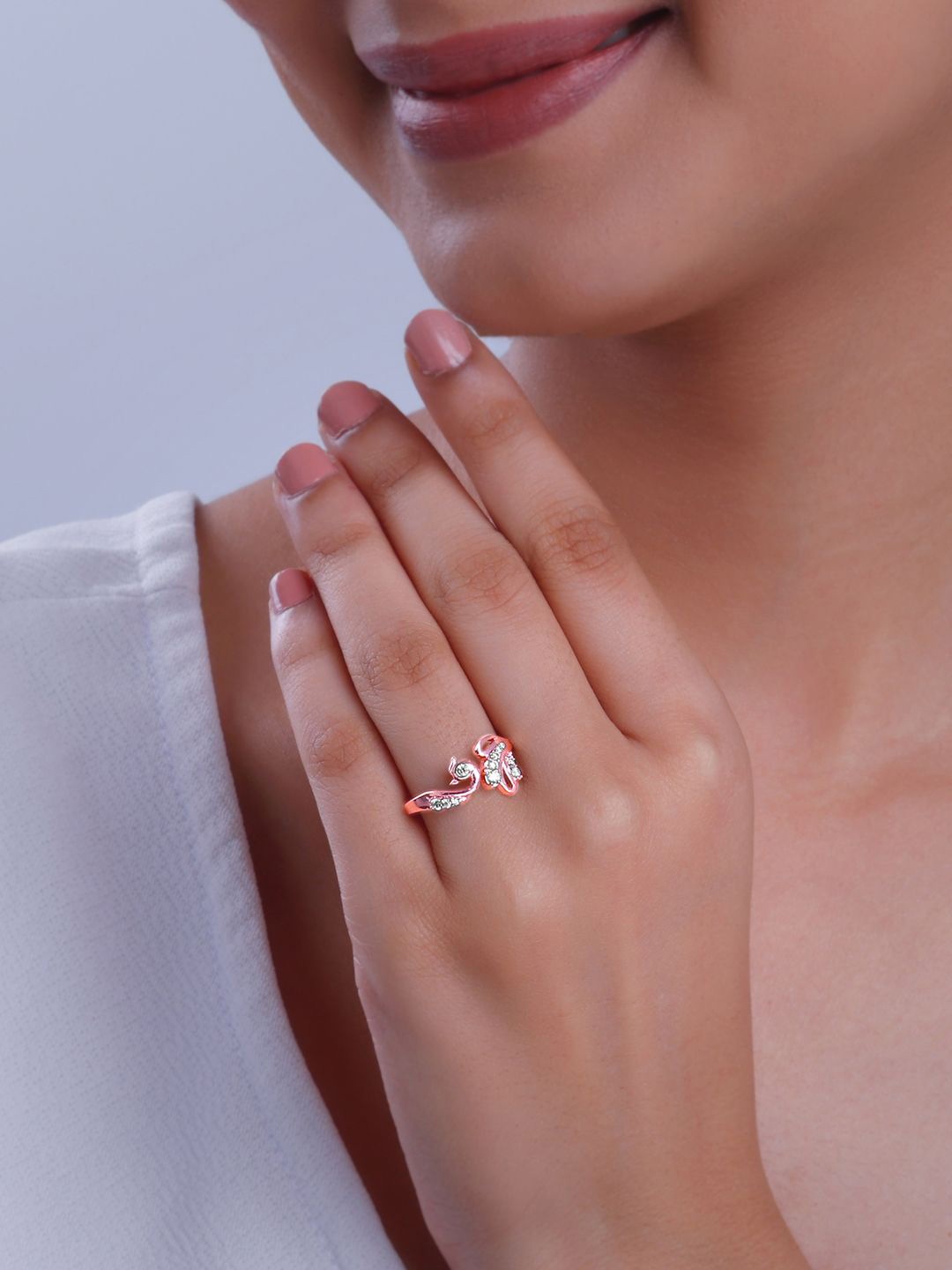 

GIVA 925 Sterling Silver Rose Gold-Plated Stone-Studded Finger Ring