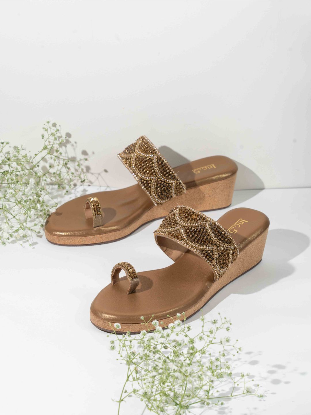 

Inc 5 Embellished Wedge Heel Sandals, Gold