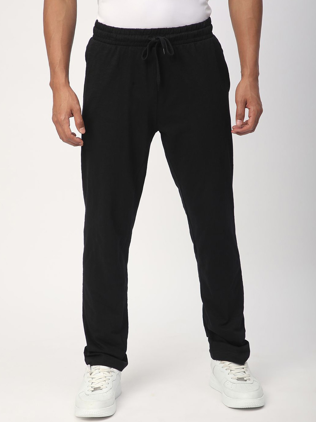 

R&B Men Cotton Mid-Rise Track Pants, Black