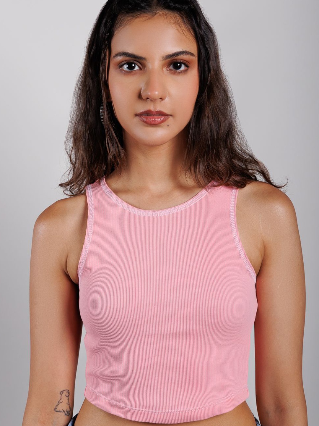 

Ostilos Women Cotton Solid Tank Crop Top, Pink