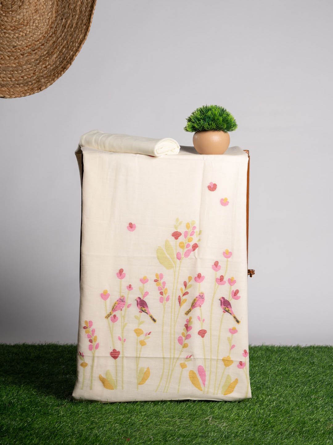 

GAJARAI Floral Woven Design Pure Cotton Unstitched Dress Material, White