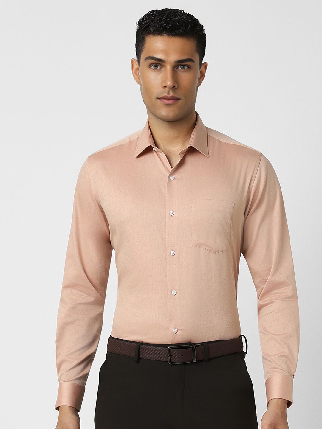 

Van Heusen Men Spread Collar Textured Cotton Slim Fit Formal Shirt, Peach