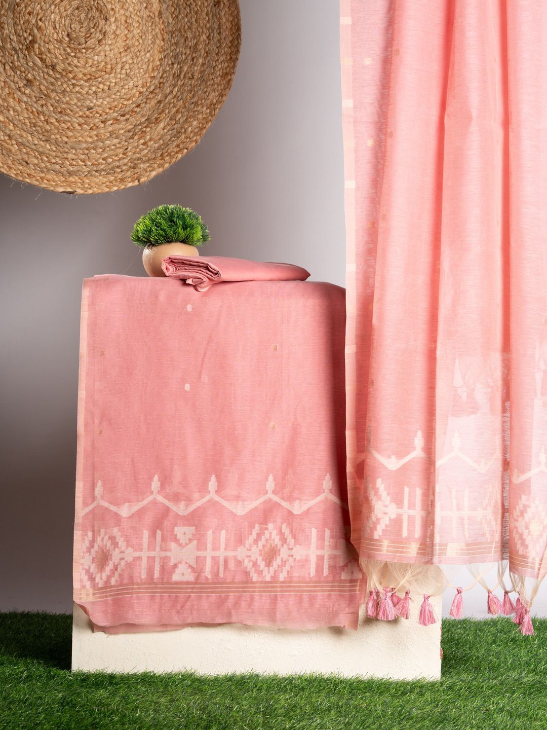 

GAJARAI Geometric Woven Design Pure Cotton Unstitched Dress Material, Pink