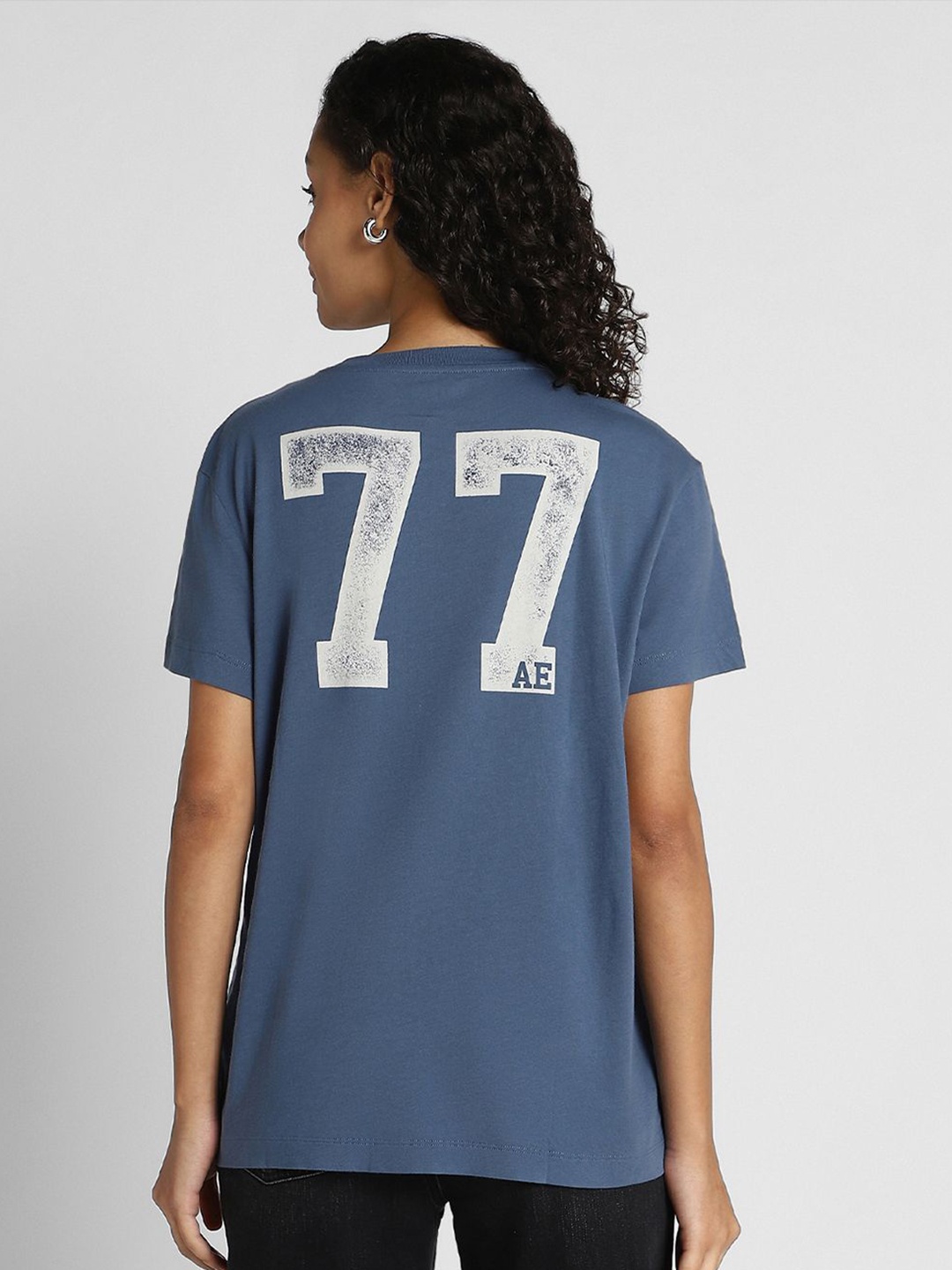 

AMERICAN EAGLE OUTFITTERS Women Typography Printed Round Neck Cotton T-shirt, Blue