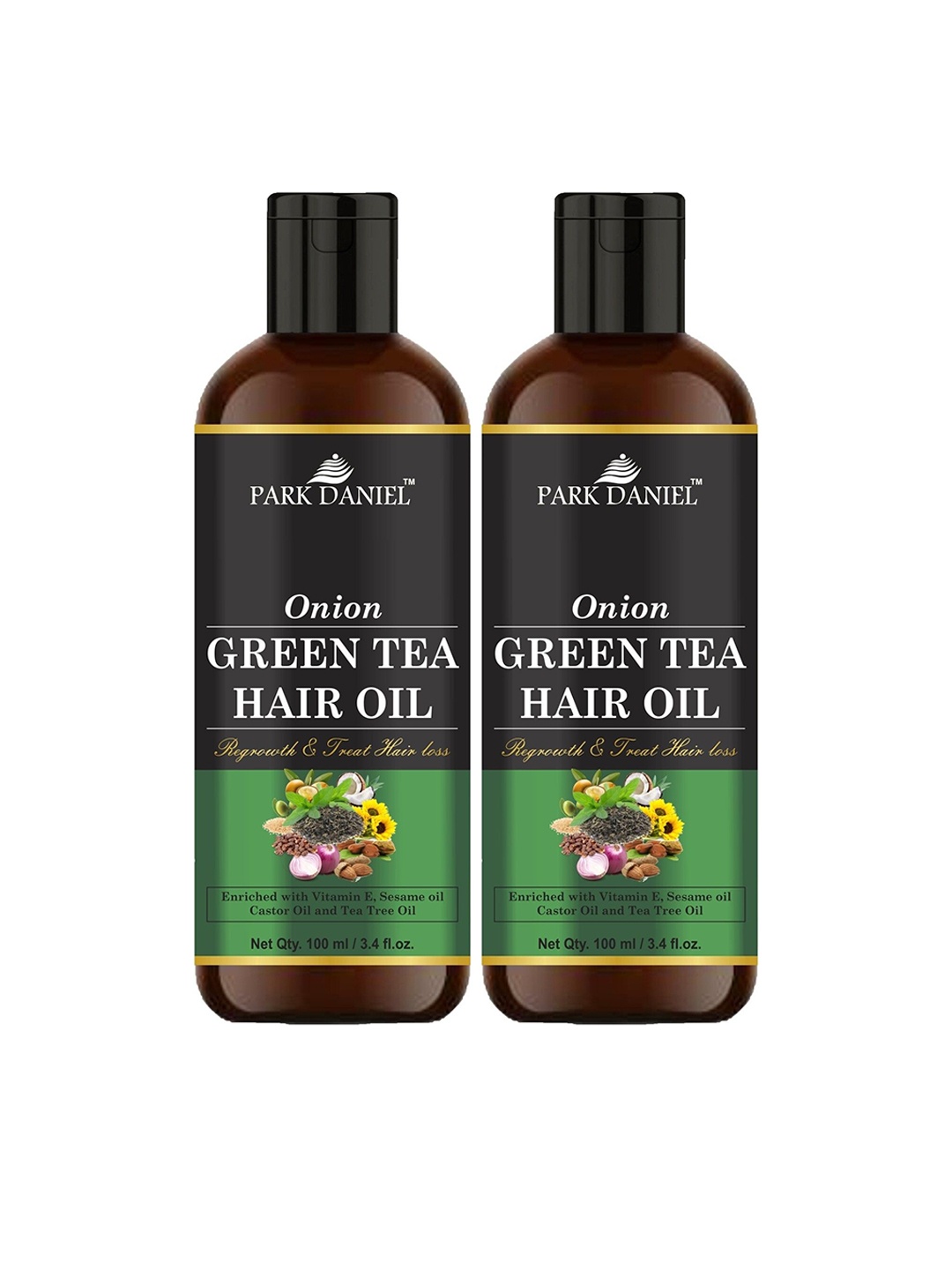 

Park Daniel Set Of 2 Onion Green Tea Hair Oil - 100 ml Each, Brown