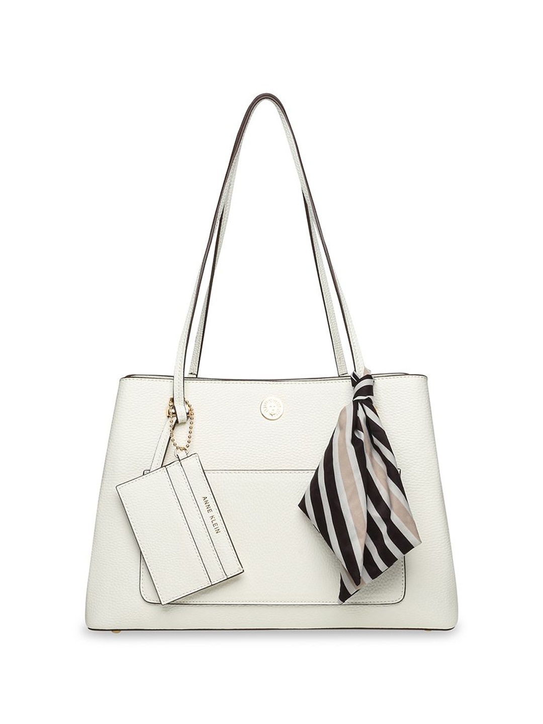 

ANNE KLEIN Women Textured Structured Leather Shoulder Bag With Pouch, White