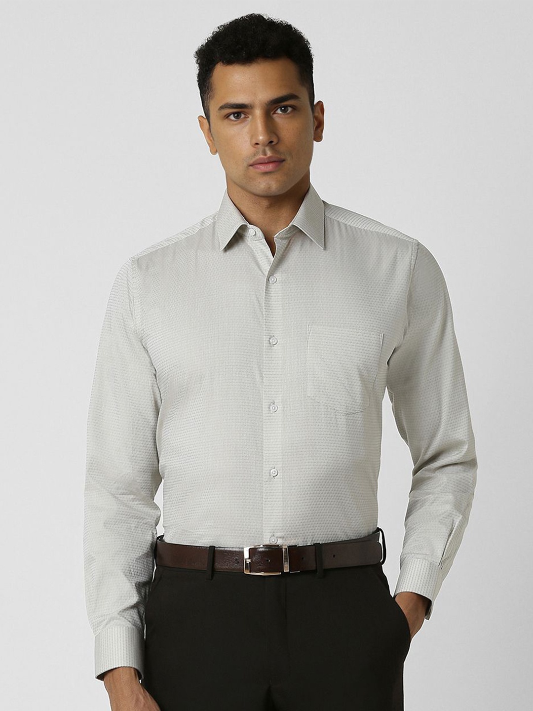 

Van Heusen Men Spread Collar Textured Cotton Formal Shirt, Grey