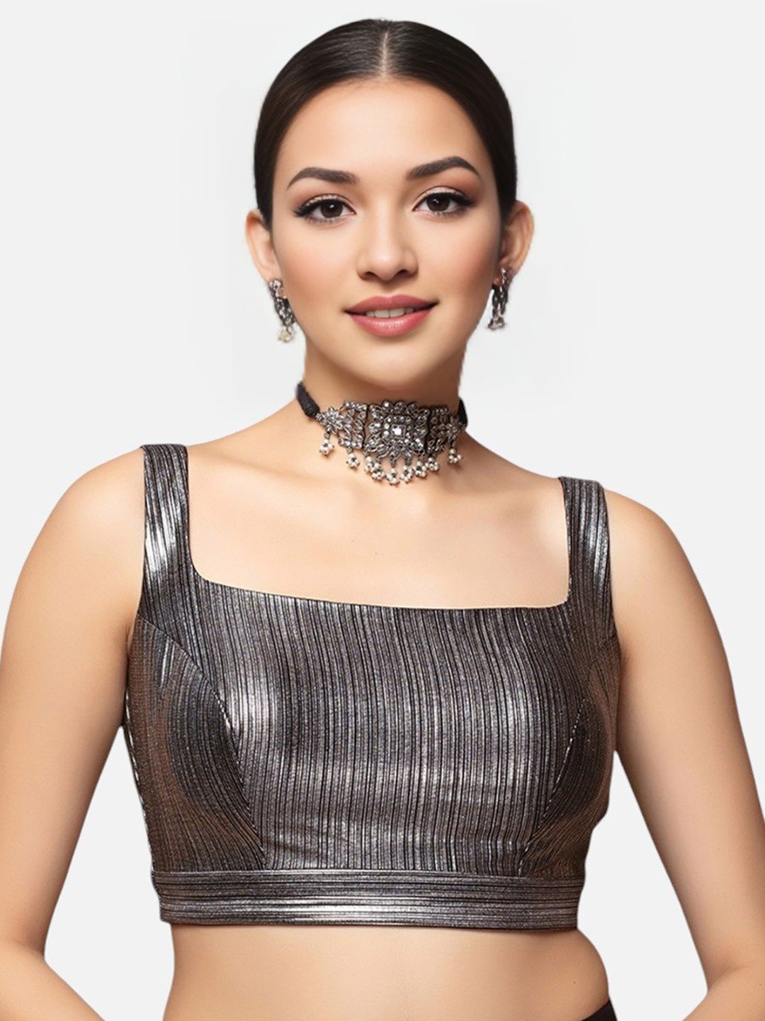 

Biyu Embellished Saree Blouse, Grey