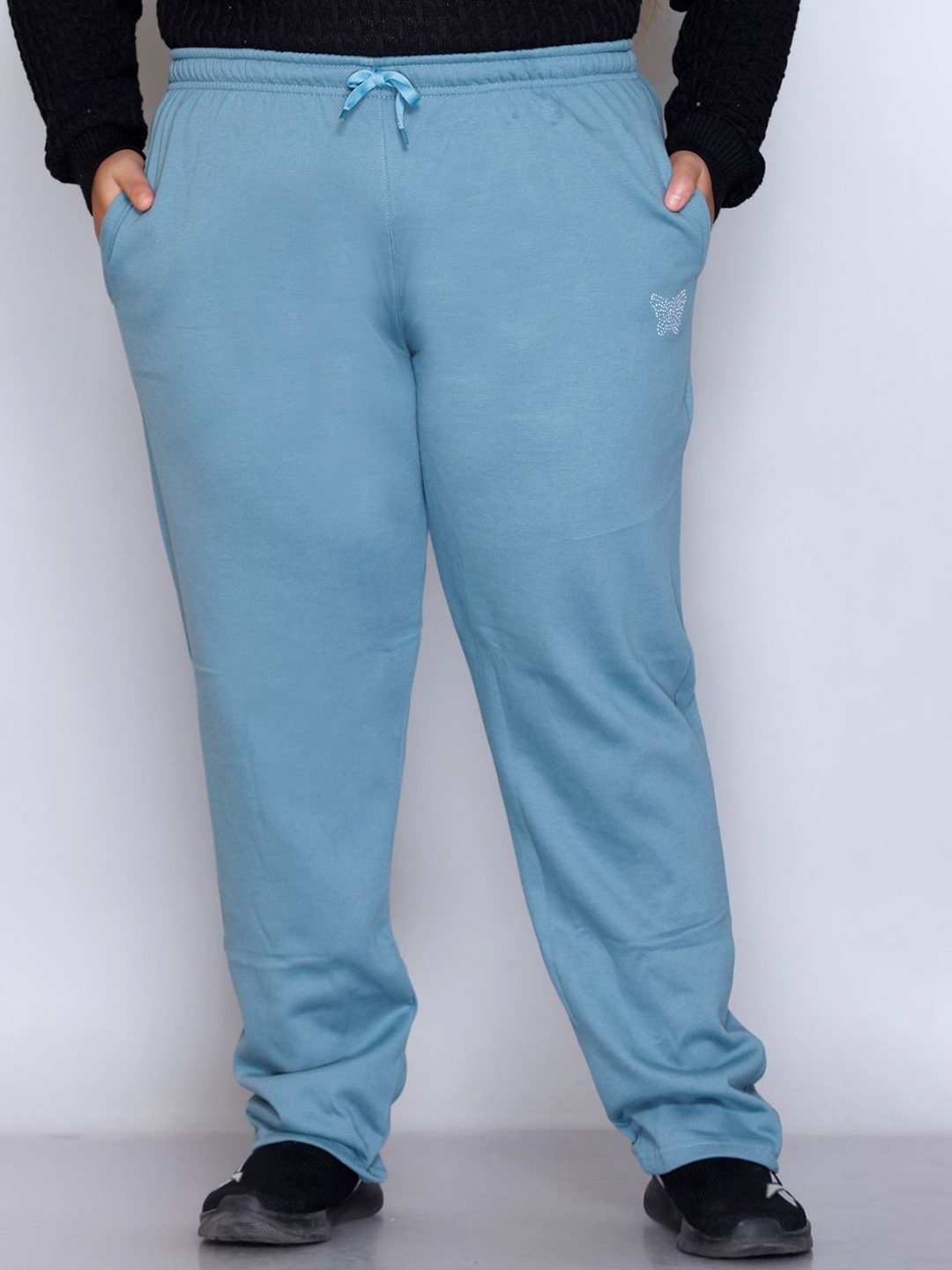

CUPID Women Plus Size Cotton Fleece Winter Wear Track Pants, Blue