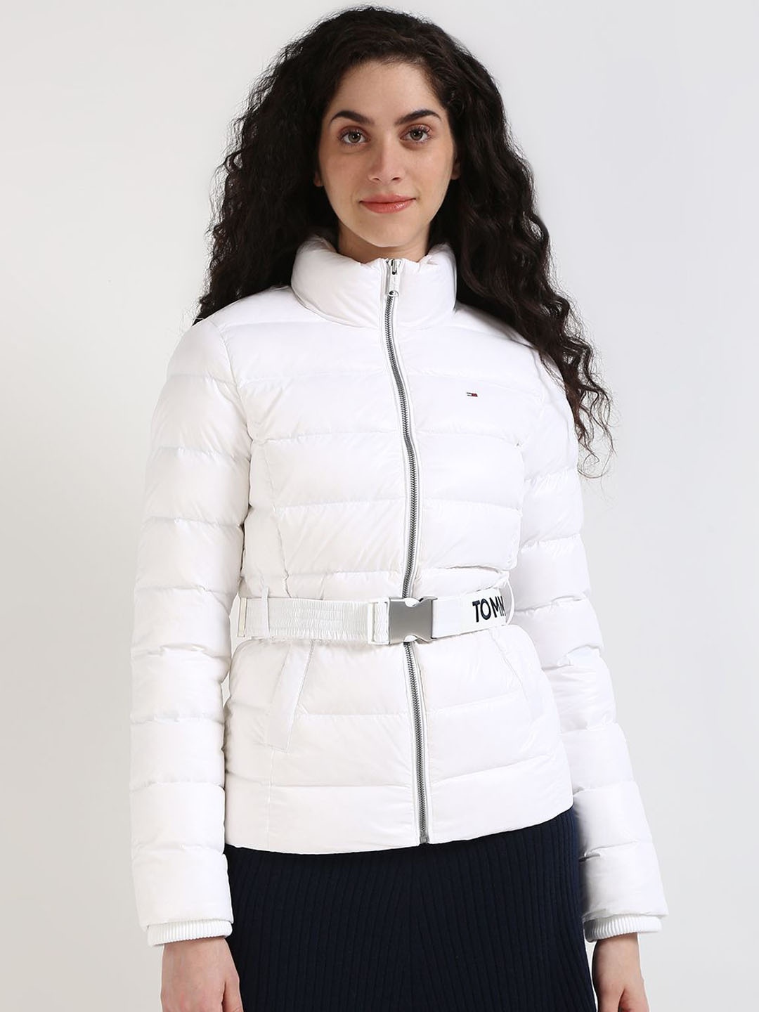 

Tommy Hilfiger Mock Collar Solid Casual Puffer Jacket, White