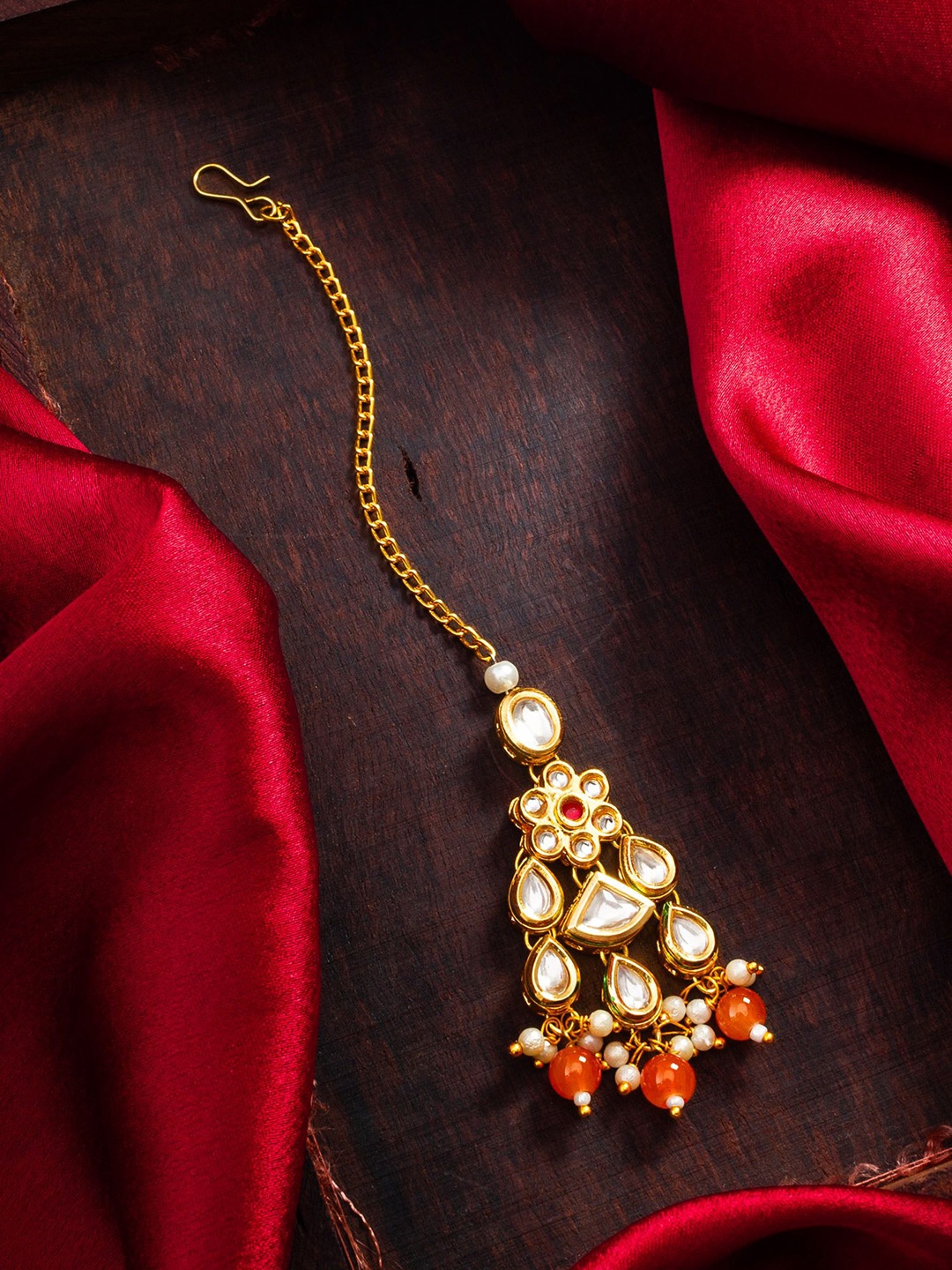 

aadita Gold-Plated Kundan Studded Maang Tikka