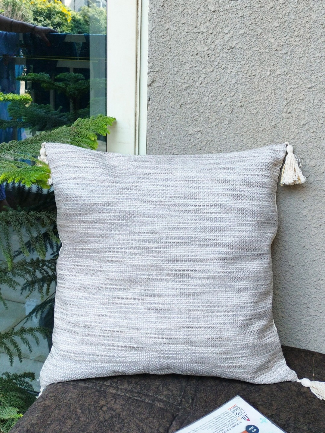 

HOMPRIN Grey Self Design Cotton Square Cushion Cover