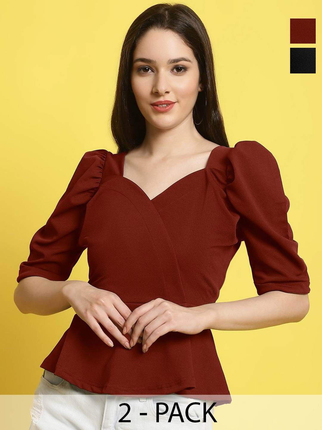 

Metronaut Pack Of 2 Women Sweetheart Neck Crop Top, Maroon