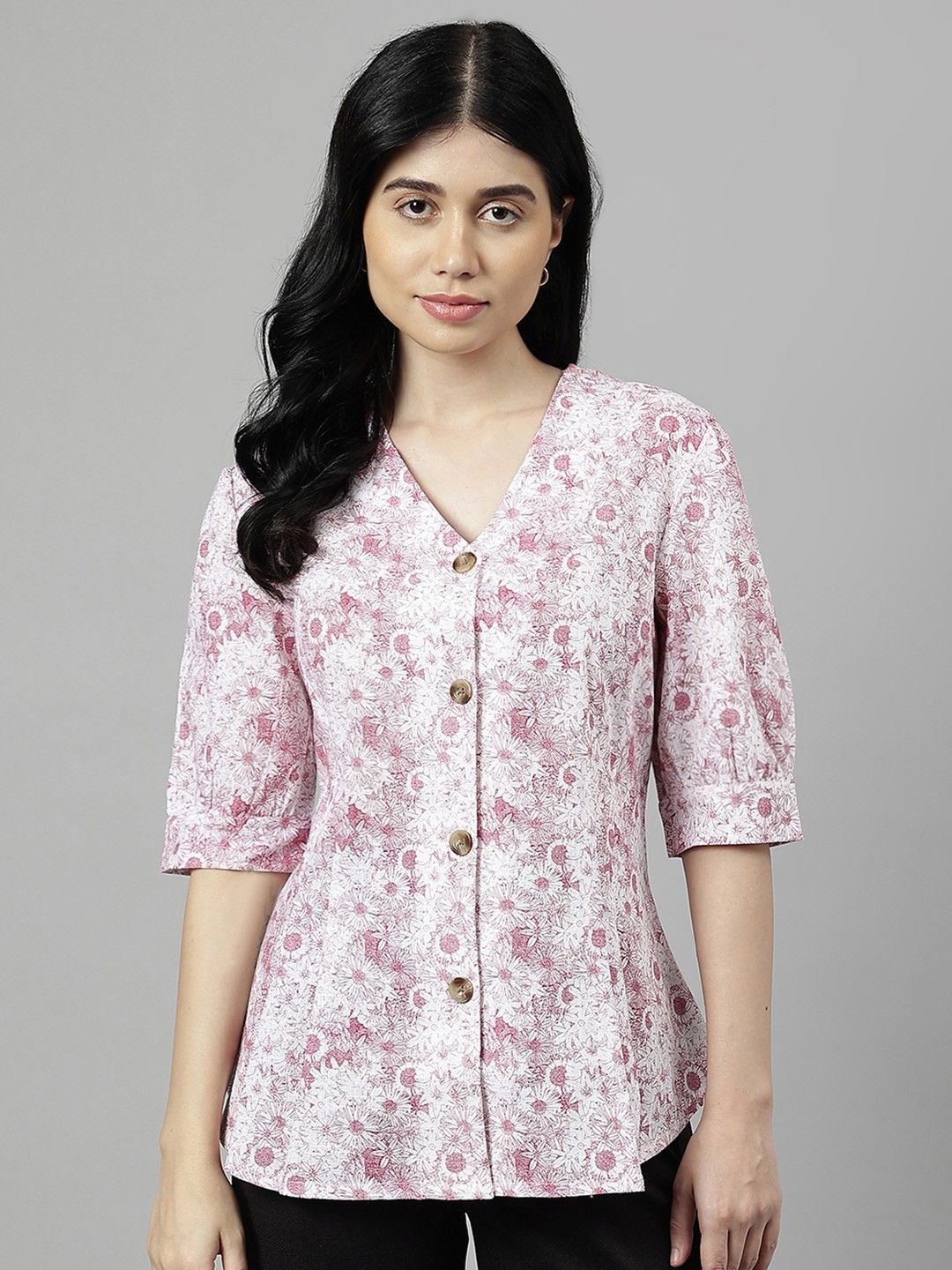 

Hancock Women Standard Floral Opaque Printed Formal Shirt, White