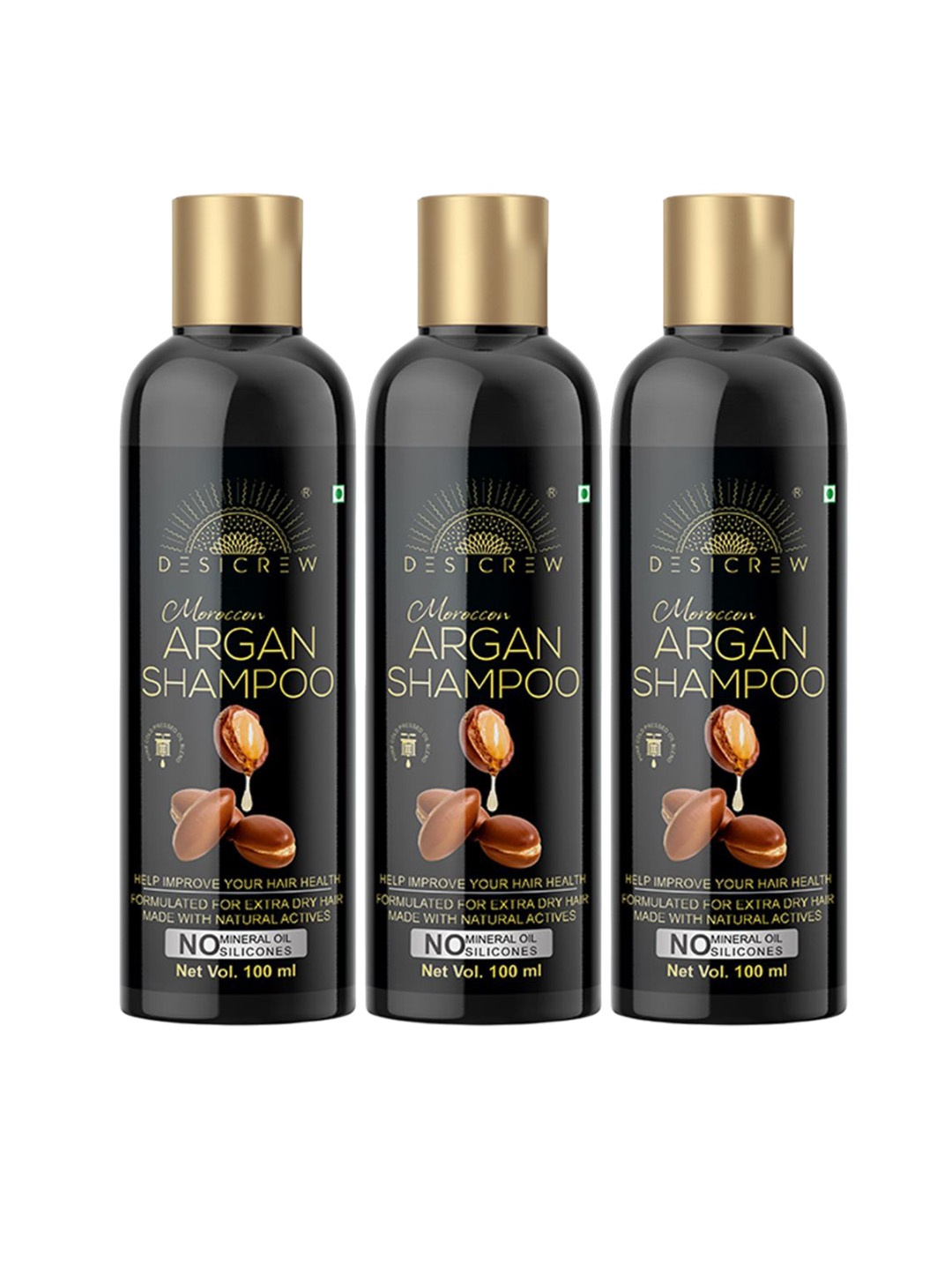 

Desi Crew Set Of 3 Moroccon Argan Shampoo For Healthy Hair - 100 ml Each, Black