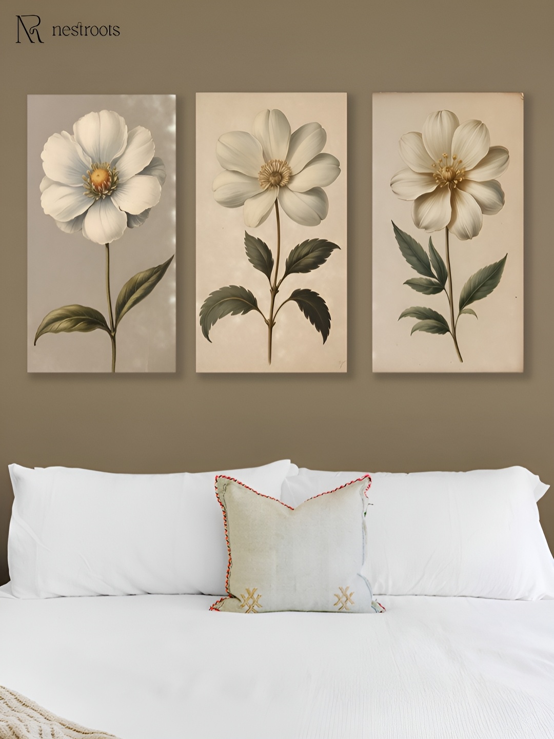 

nestroots Green & Beige 3 Pieces Floral Printed Canvas Paintings Wall Arts