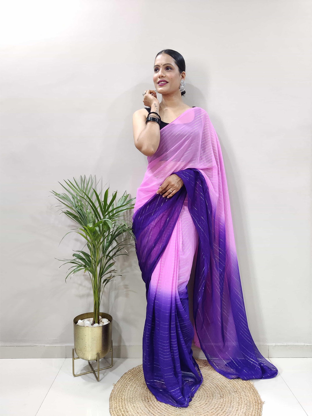 

V3 FASHION STUDIO Colourblocked Pure Chiffon Saree, Purple