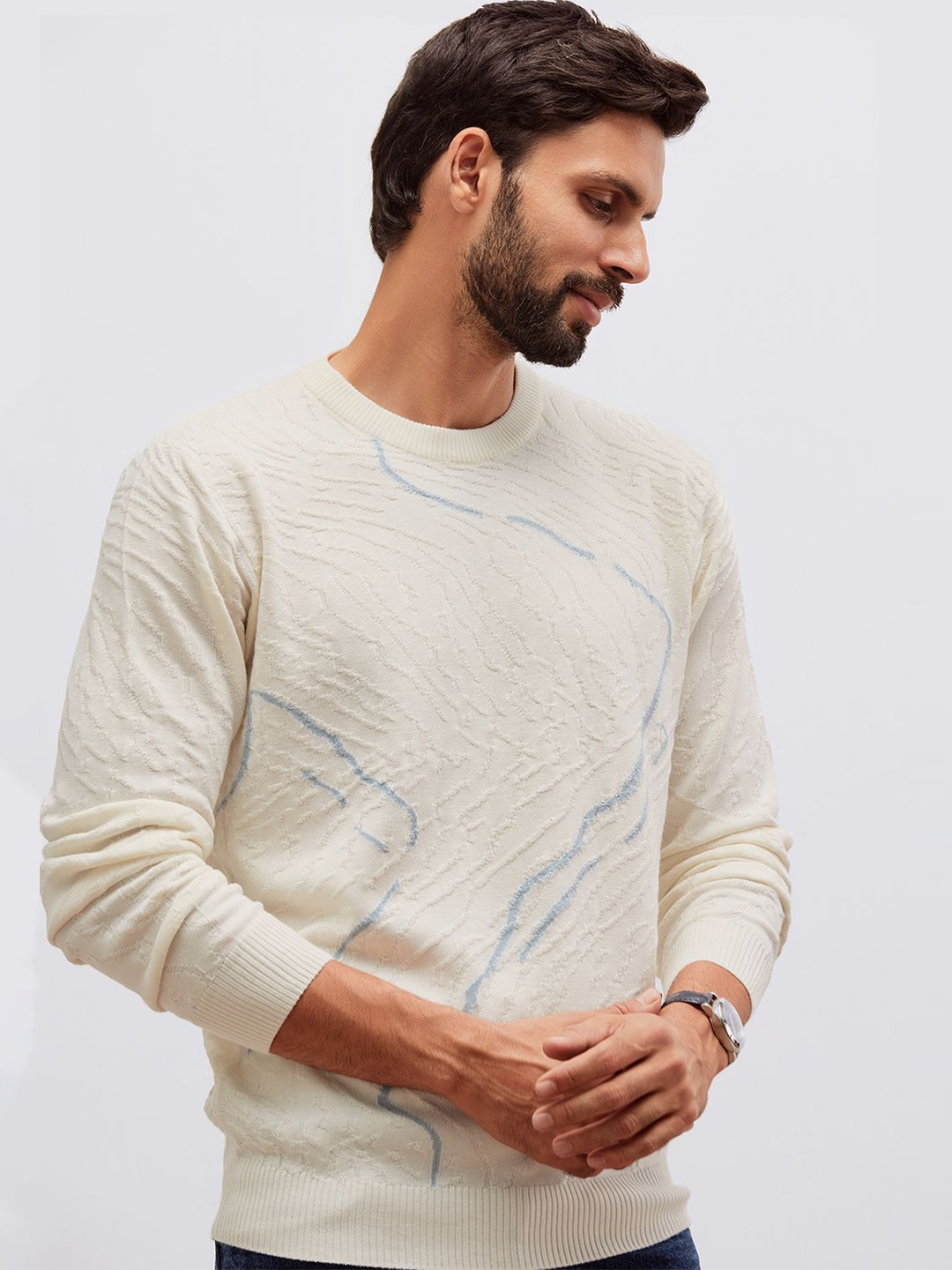 

Andamen Men Round Neck Woollen Pullover, White