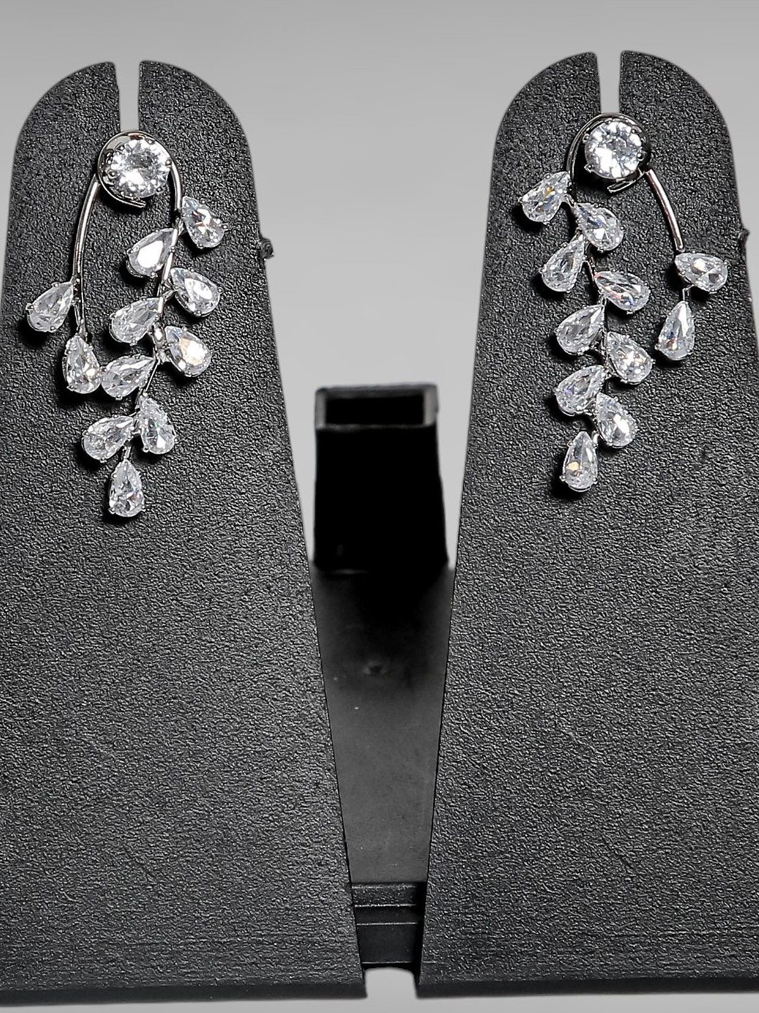 

Kord Store Rhodium-Plated Leaf Shaped Cubic Zirconia Drop Earrings, Silver