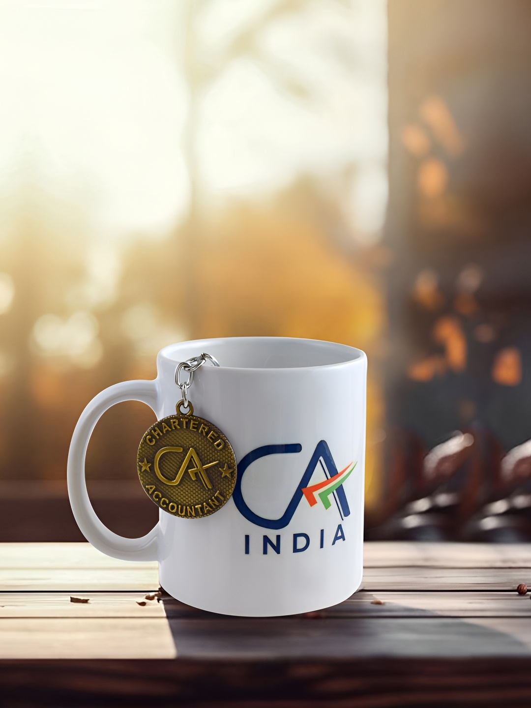 

MEMOIR 2 Pcs Opalware CA Logo Coffee/Tea Mug with Matching Keychain, White